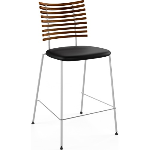 Tabouret de bar Tiger GM 4107 – Noyer huilé + Cuir Select Noir + Acier Inoxydable - Naver collection