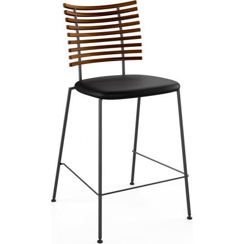 Tabouret de bar Tiger GM 4107 – Noyer huilé + Cuir Select Noir + Acier Noir - Naver collection