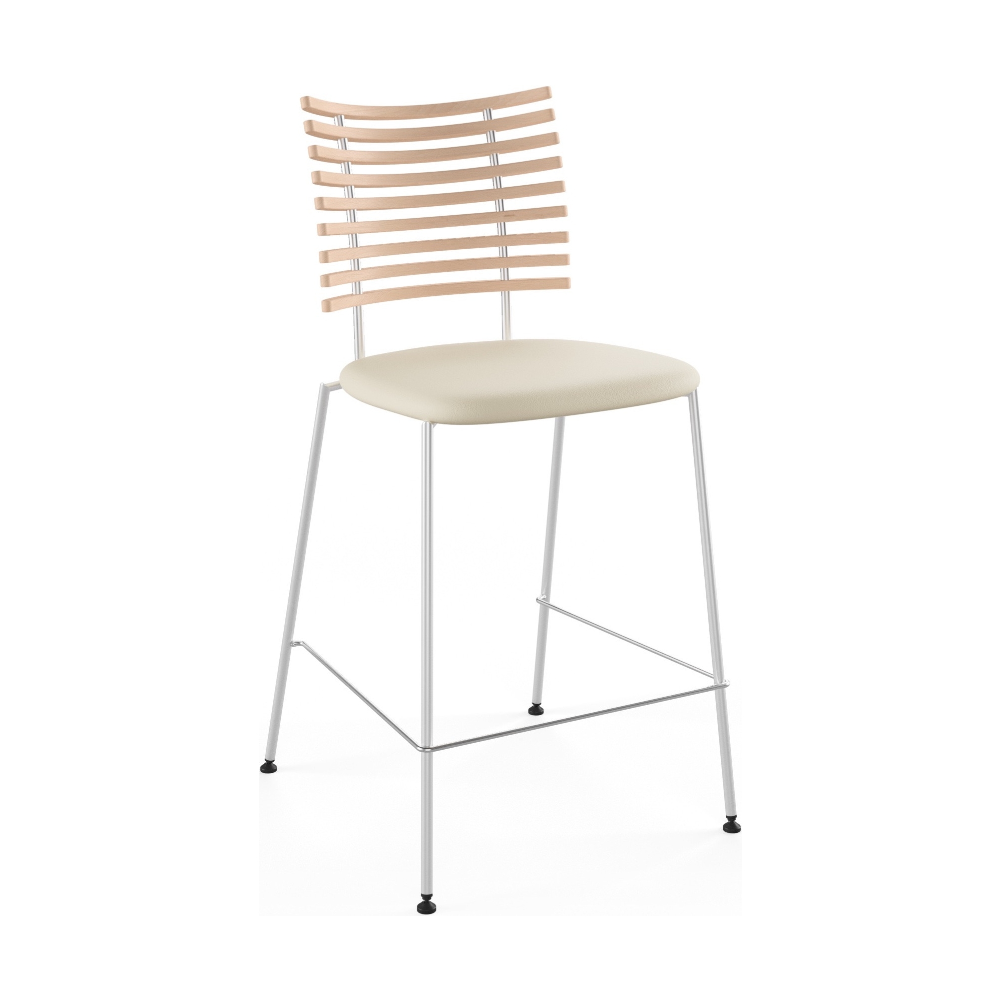 Tiger GM 4107 Barstool – White oiled oak + Cream Semi-Aniline leather + Stainless steel - Naver collection