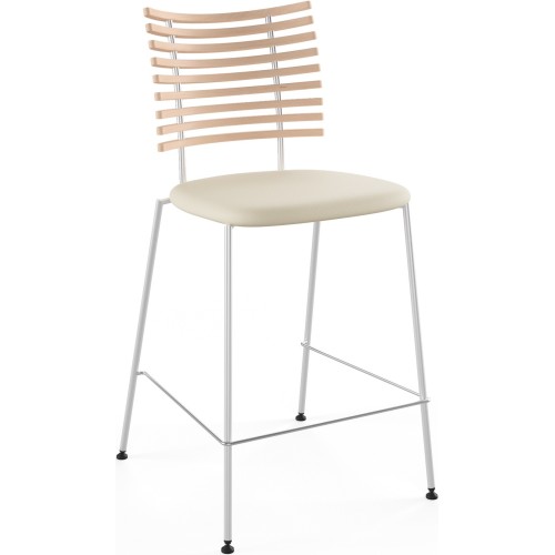 Tiger GM 4107 Barstool – White oiled oak + Cream Semi-Aniline leather + Stainless steel - Naver collection