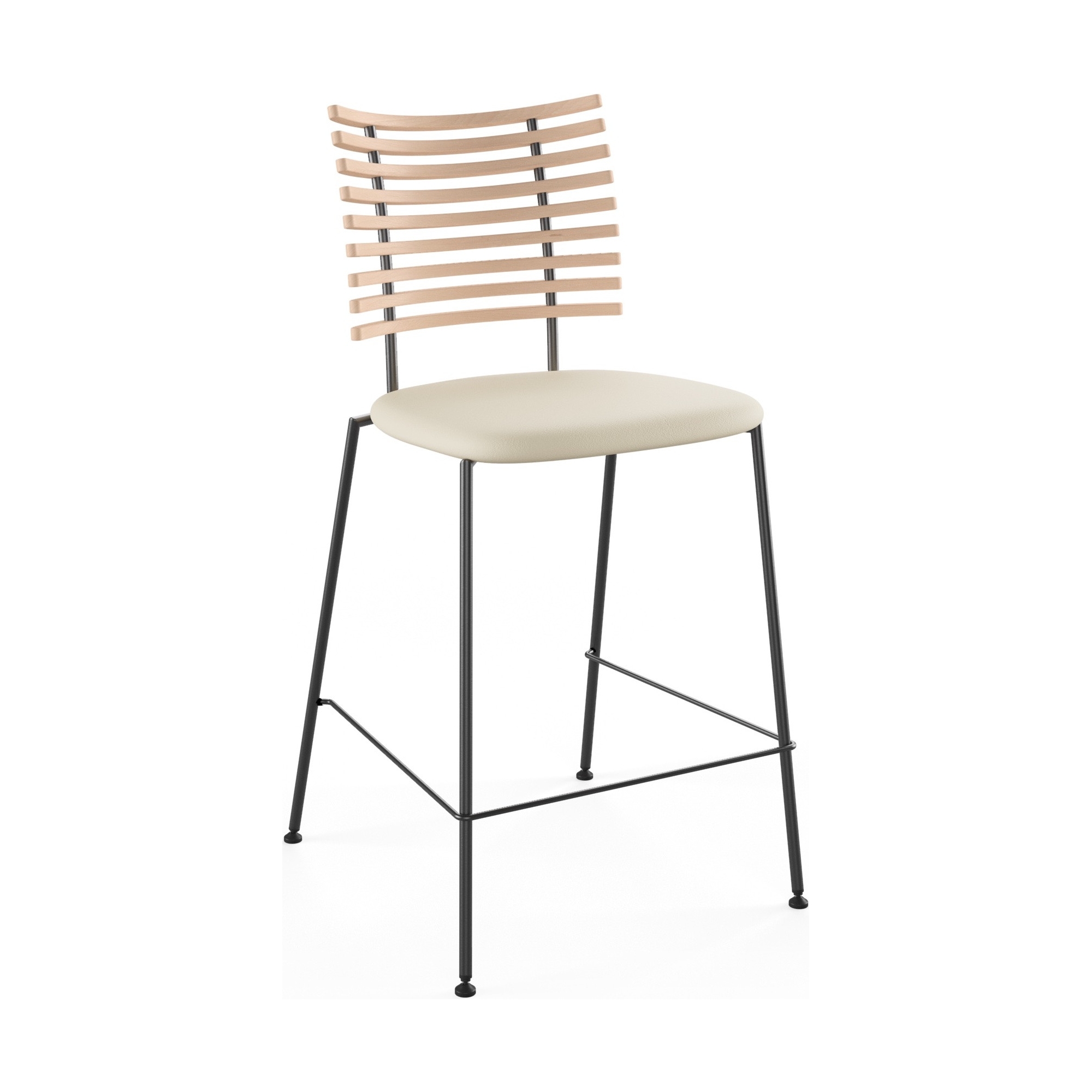 Tiger GM 4107 Barstool – White oiled oak + Cream Semi-Aniline leather + Black steel - Naver collection