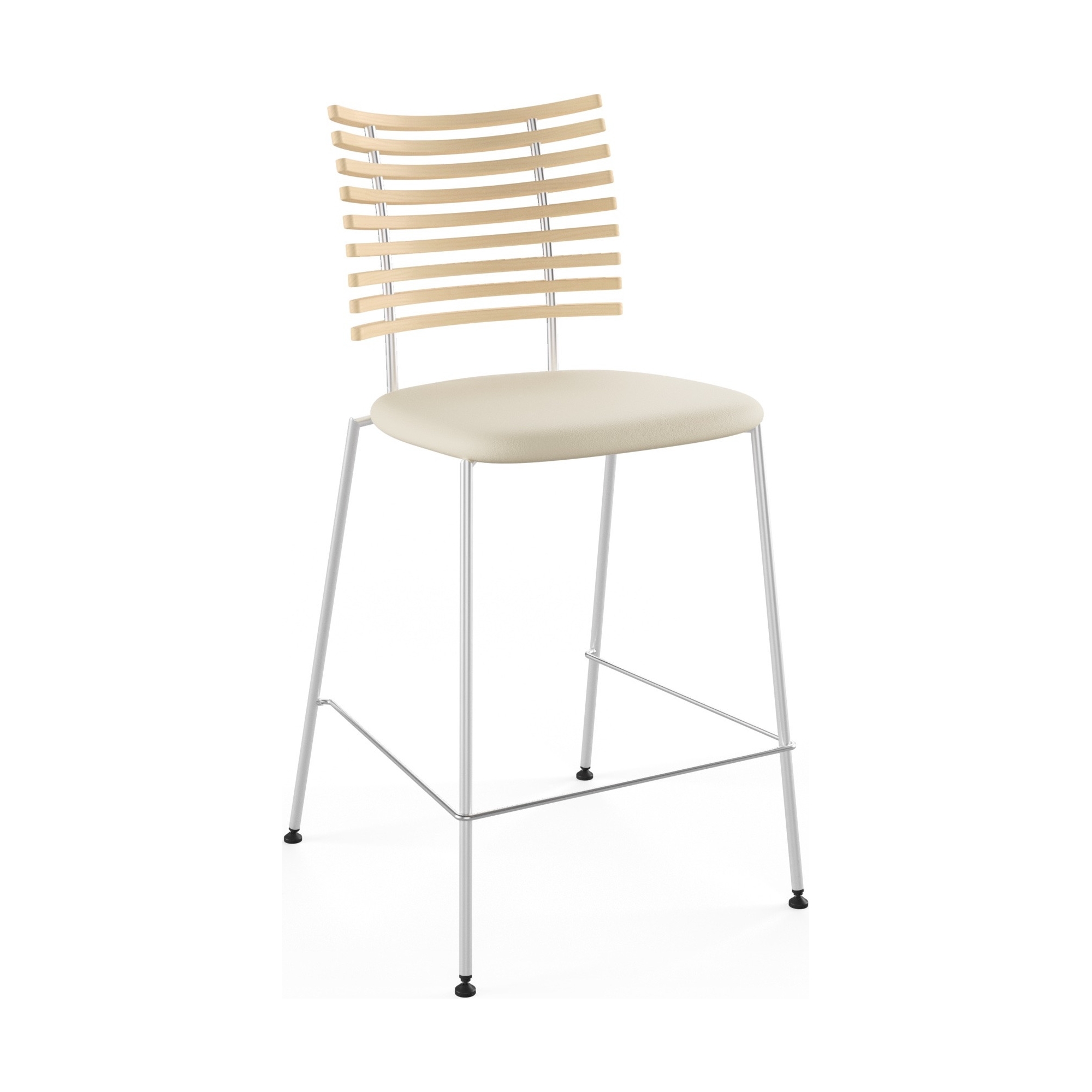 Tiger GM 4107 Barstool – White oiled ash + Cream Semi-Aniline leather + Stainless steel - Naver collection