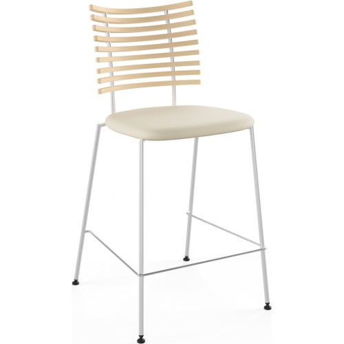 Tiger GM 4107 Barstool – White oiled ash + Cream Semi-Aniline leather + Stainless steel - Naver collection