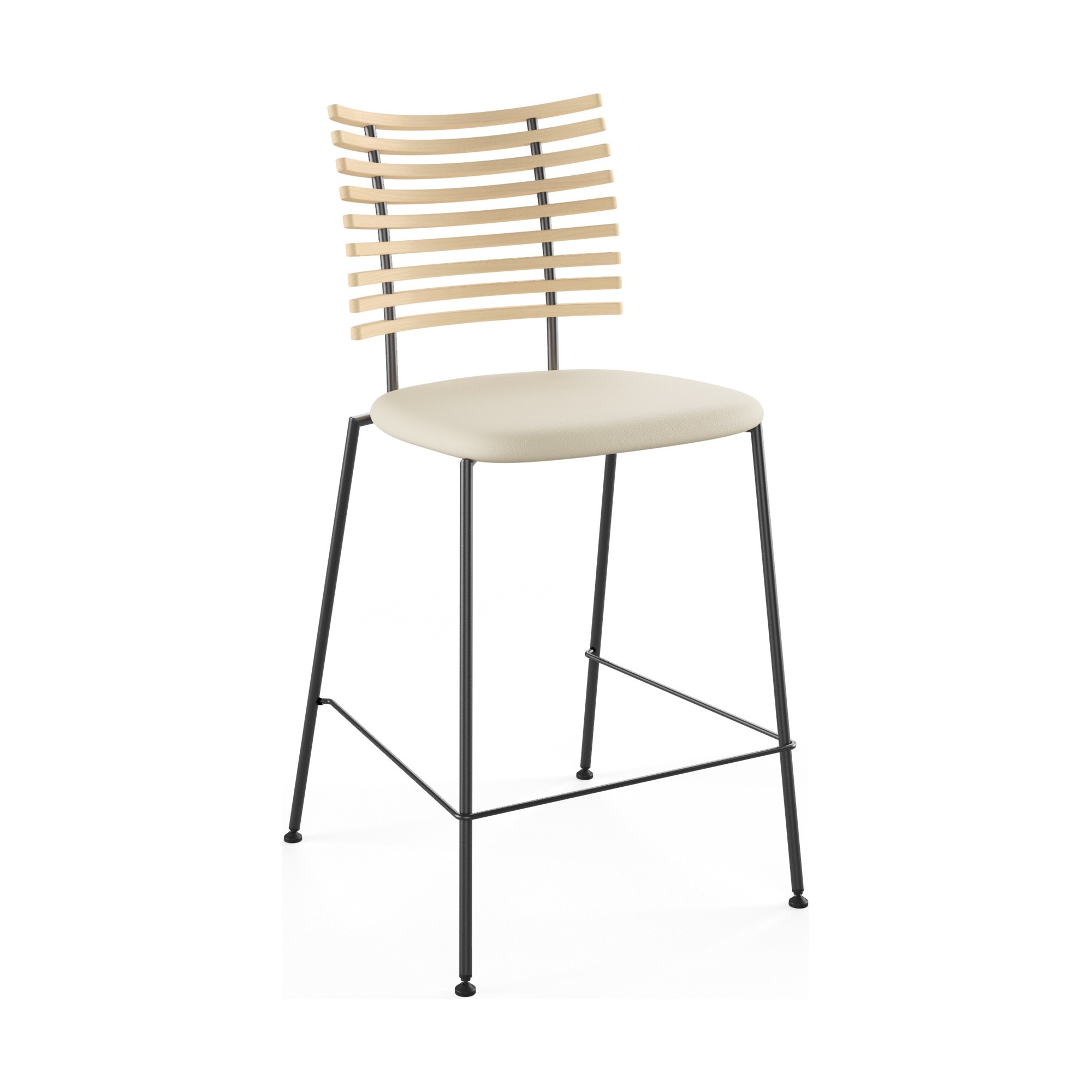 Tiger GM 4107 Barstool – White oiled ash + Cream Semi-Aniline leather + Black steel - Naver collection