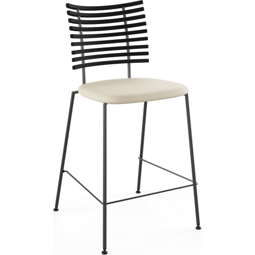 Tiger GM 4107 Barstool – Black stained ash + Cream Semi-Aniline leather + Black steel - Naver collection