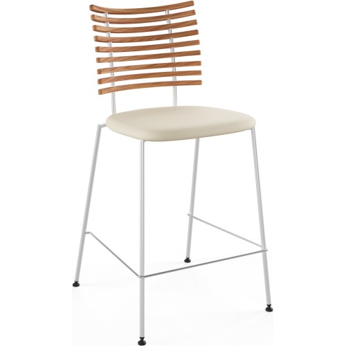 Tiger GM 4107 Barstool – Oiled elm + Cream Semi-Aniline leather + Stainless steel - Naver collection