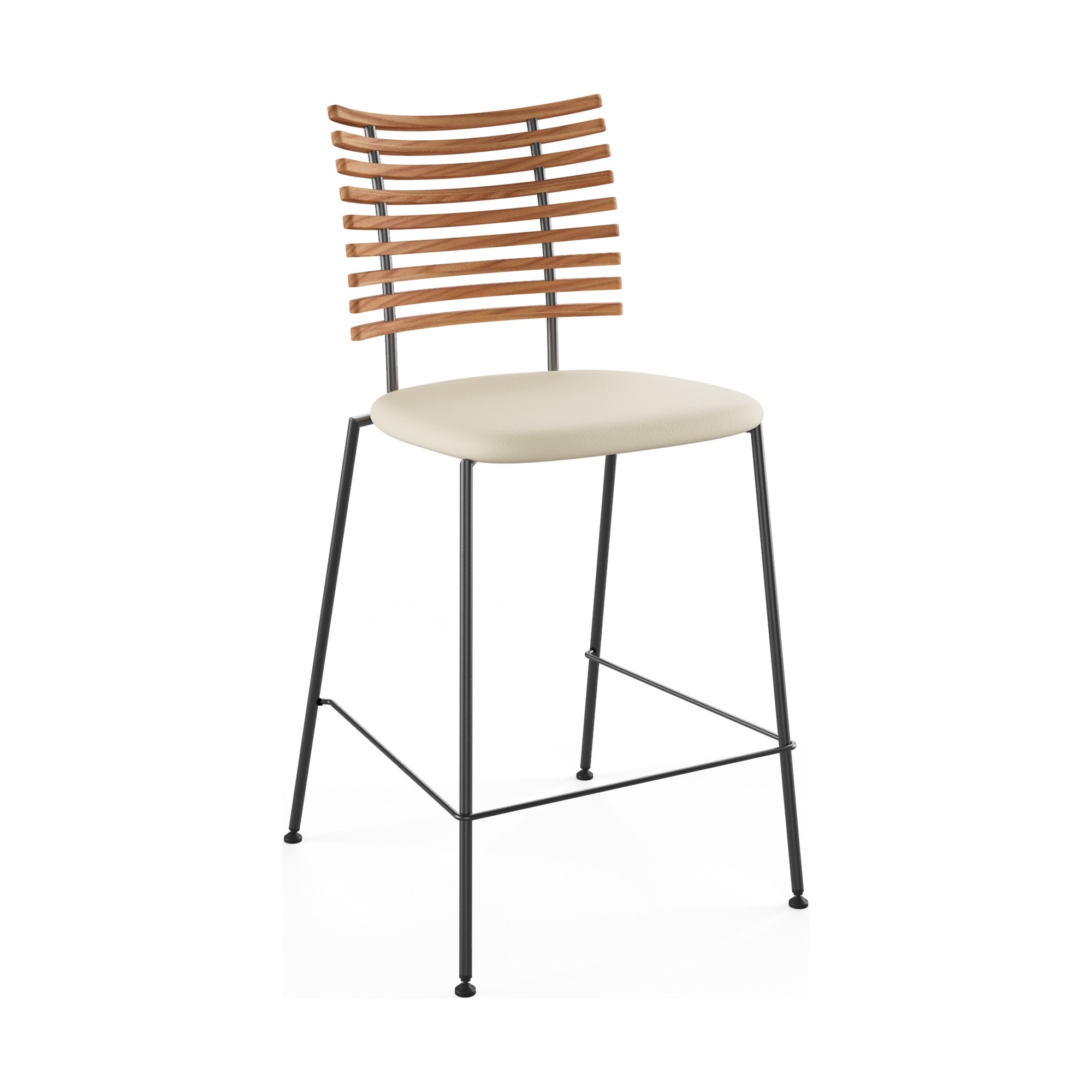 Tiger GM 4107 Barstool – Oiled elm + Cream Semi-Aniline leather + Black steel - Naver collection