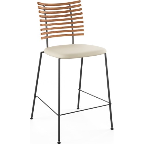 Tiger GM 4107 Barstool – Oiled elm + Cream Semi-Aniline leather + Black steel - Naver collection