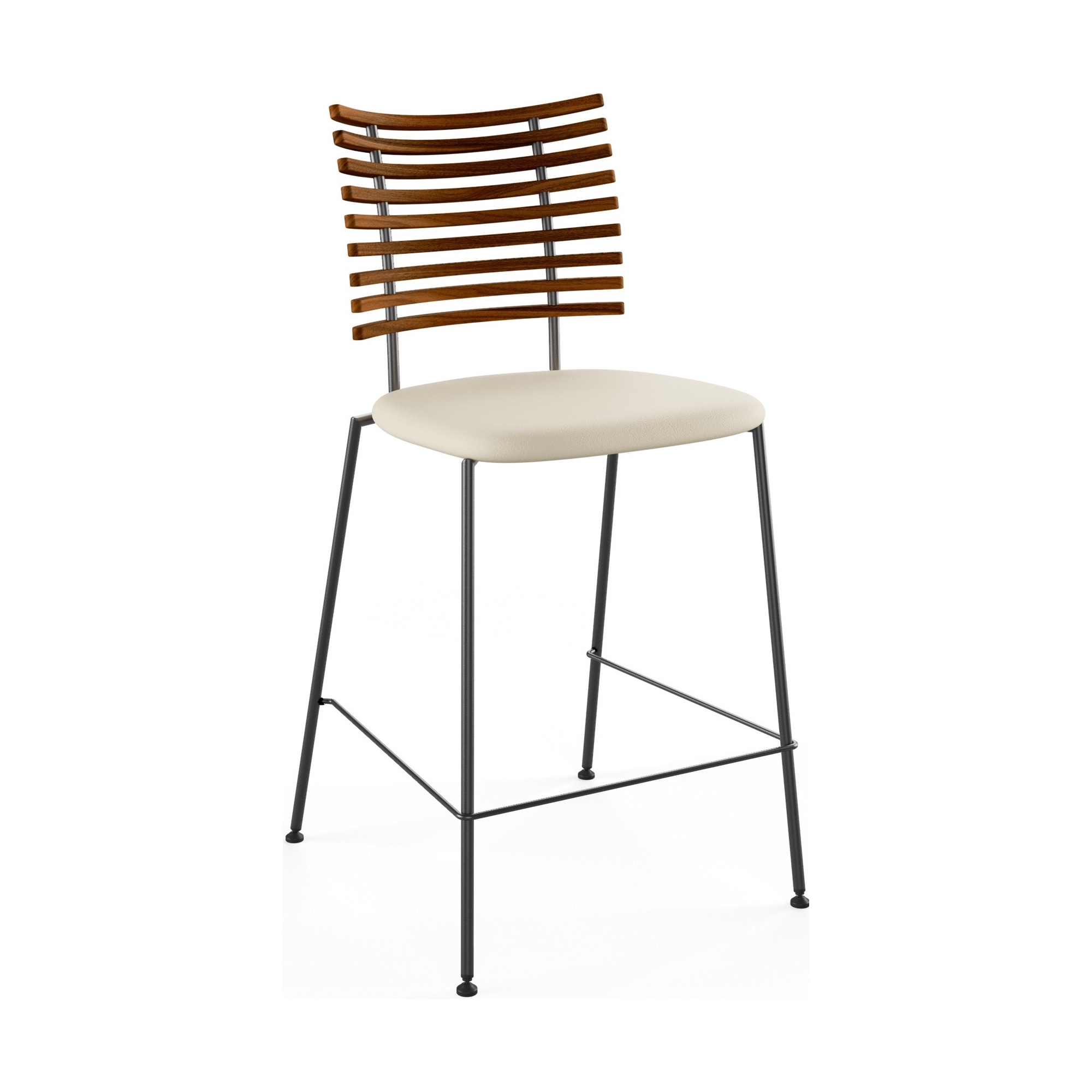 Tiger GM 4107 Barstool – Oiled walnut + Cream Semi-Aniline leather + Black steel - Naver collection