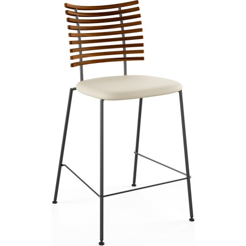 Tiger GM 4107 Barstool – Oiled walnut + Cream Semi-Aniline leather + Black steel - Naver collection