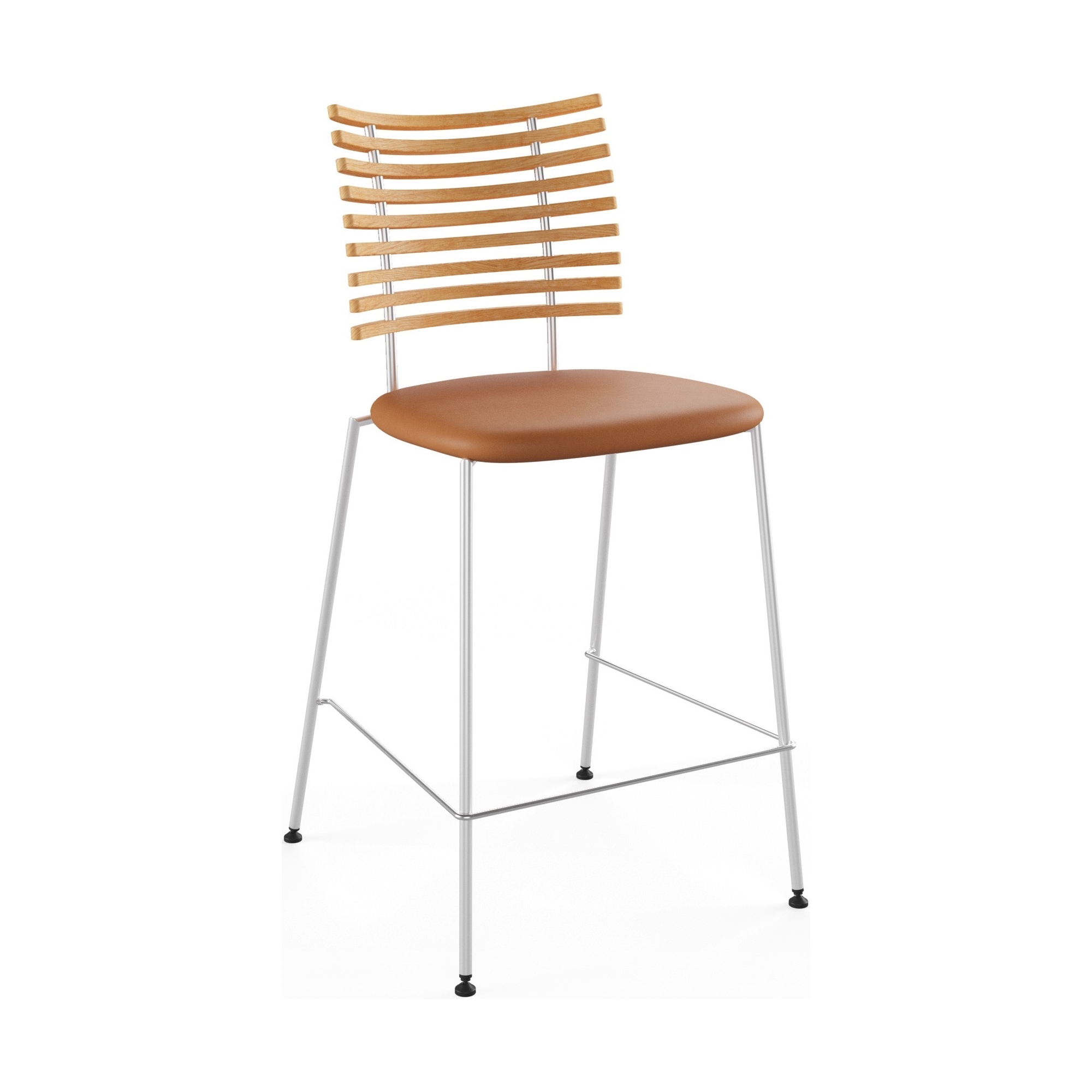 Tiger GM 4107 Barstool – Oiled oak + Cognac Aniline leather + Stainless steel - Naver collection