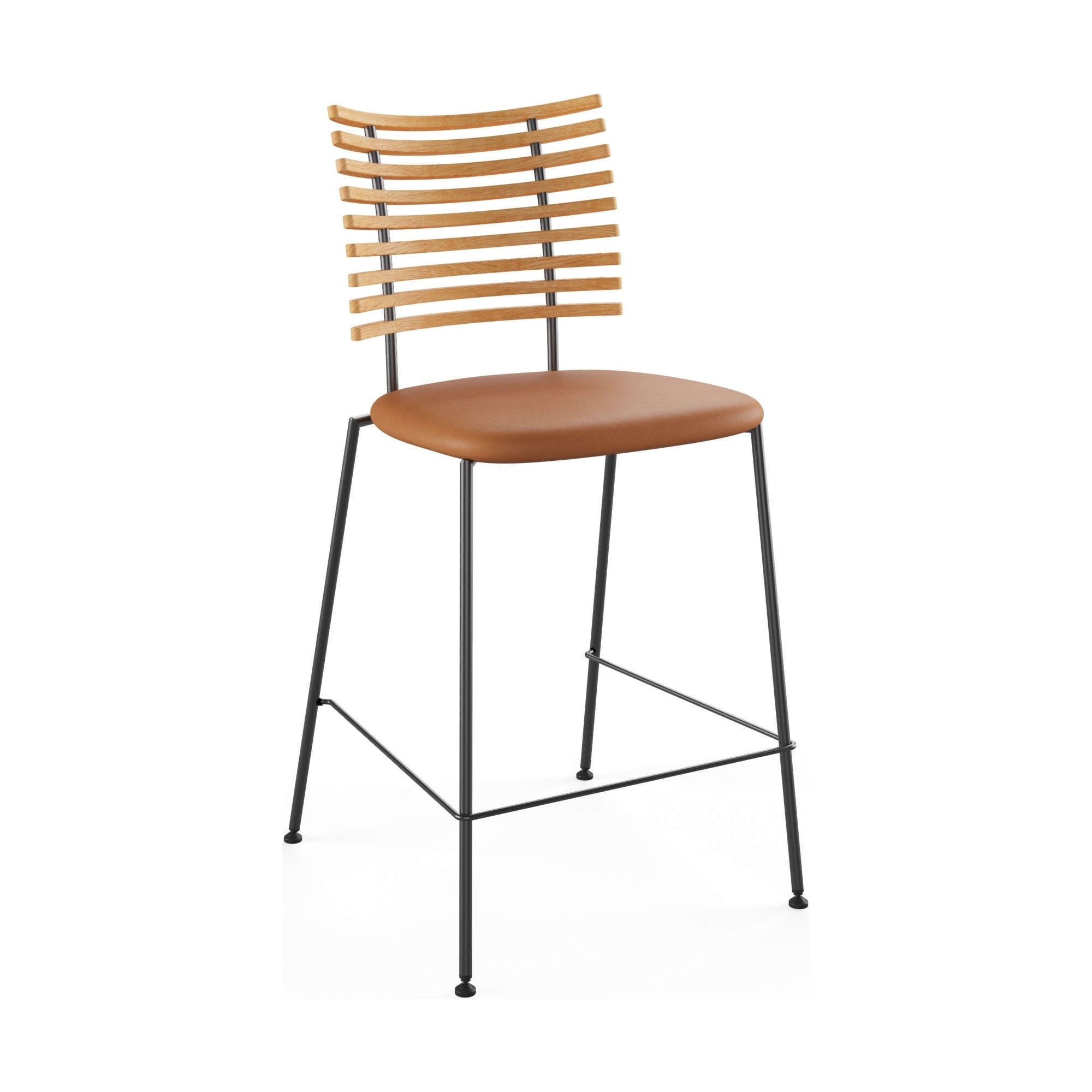 Tiger GM 4107 Barstool – Oiled oak + Cognac Aniline leather + Black steel - Naver collection