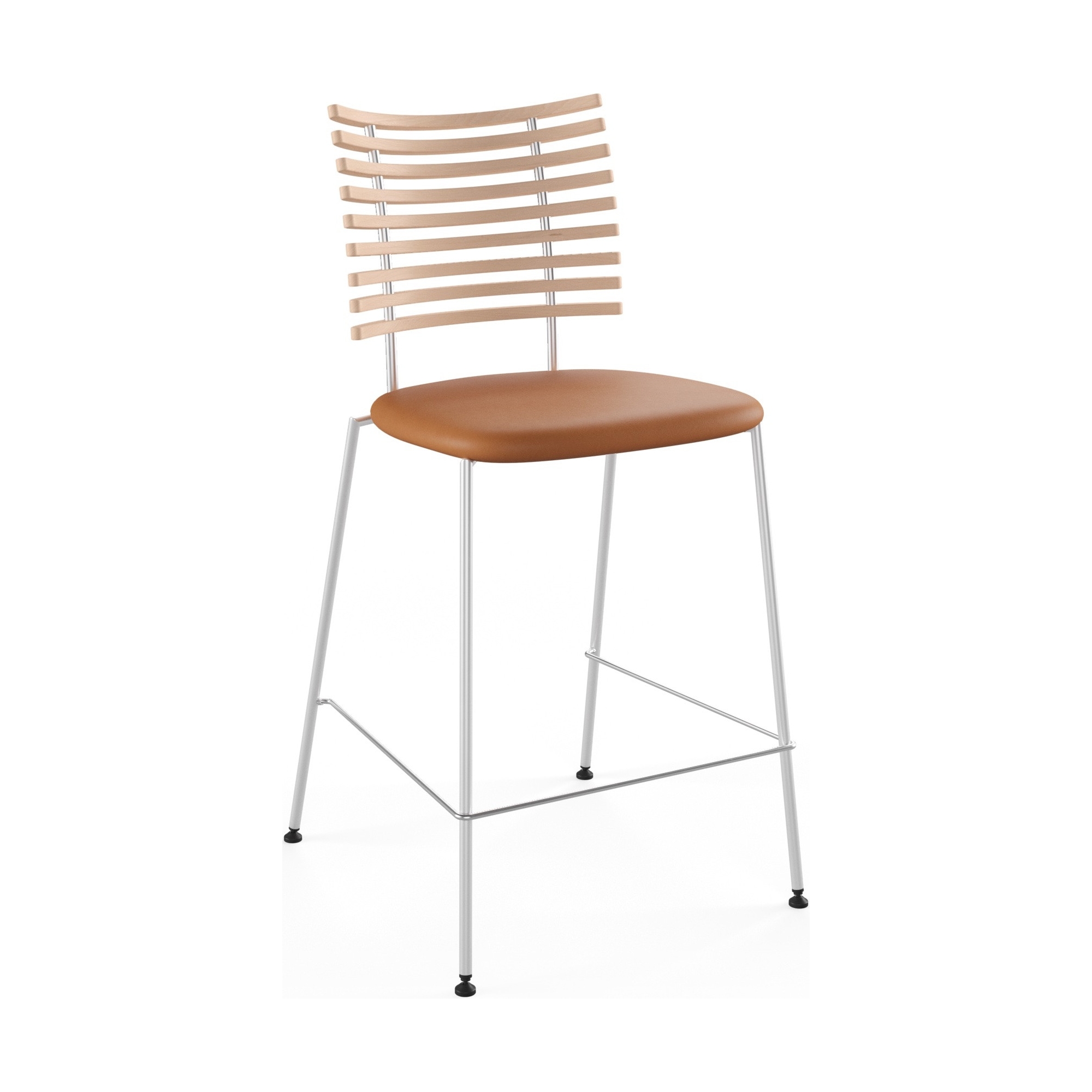 Tiger GM 4107 Barstool – White oiled oak + Cognac Aniline leather + Stainless steel - Naver collection