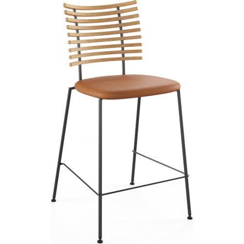 Tiger GM 4107 Barstool – Oiled ash + Cognac Aniline leather + Black steel - Naver collection