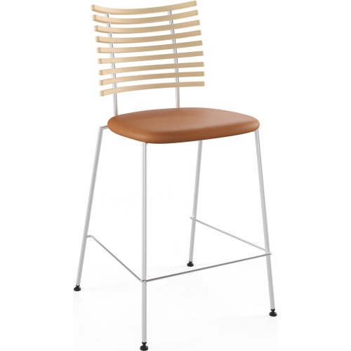 Tiger GM 4107 Barstool – White oiled ash + Cognac Aniline leather + Stainless steel - Naver collection