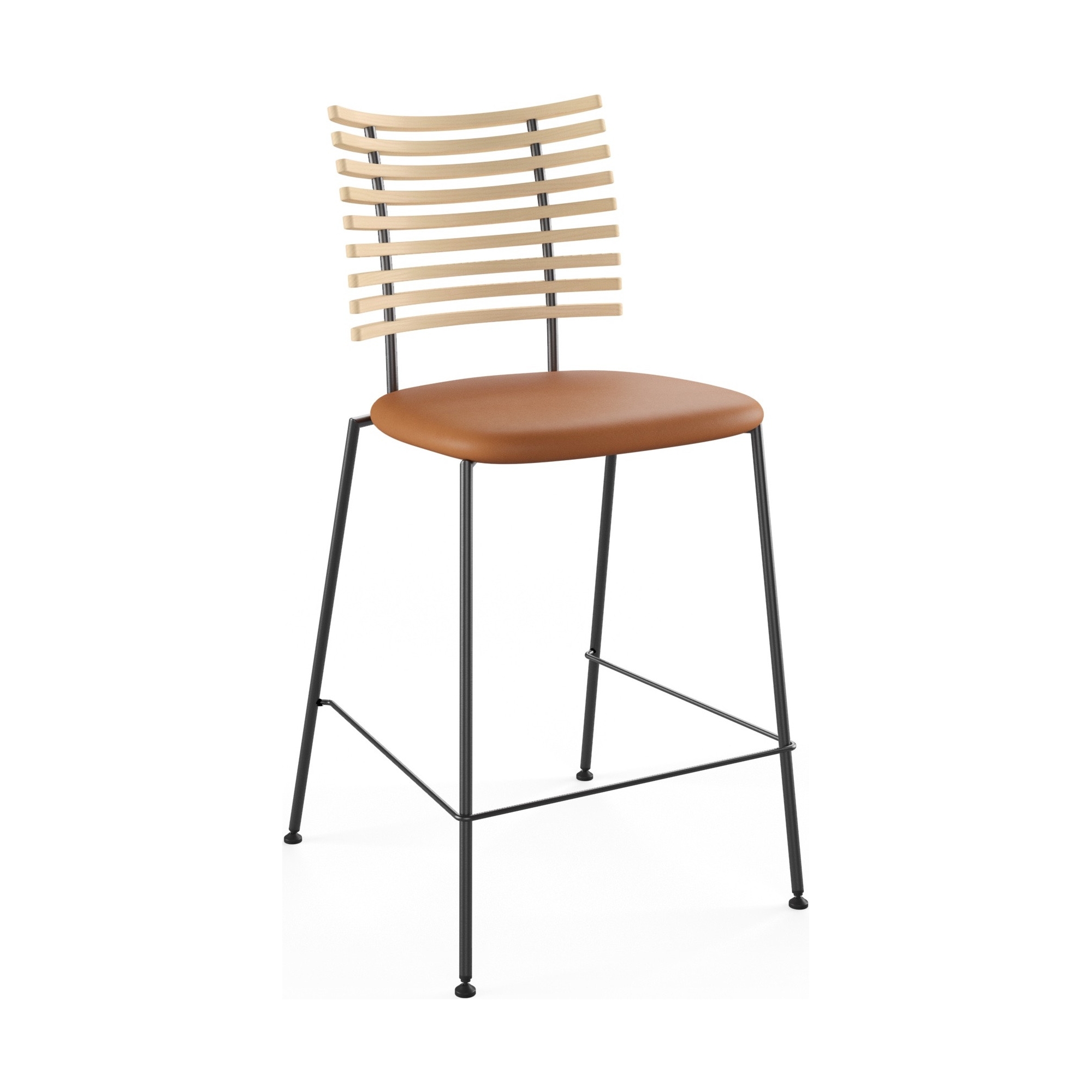 Tiger GM 4107 Barstool – White oiled ash + Cognac Aniline leather + Black steel - Naver collection