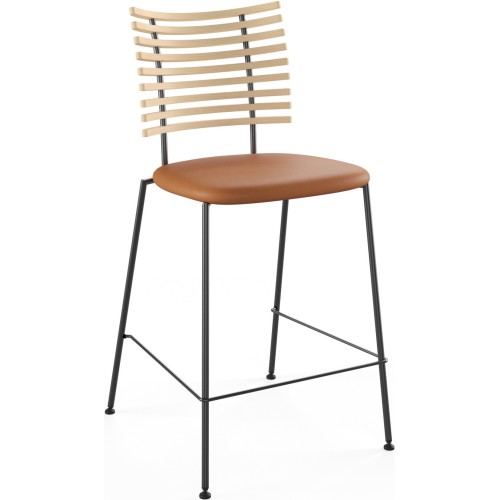 Tiger GM 4107 Barstool – White oiled ash + Cognac Aniline leather + Black steel - Naver collection