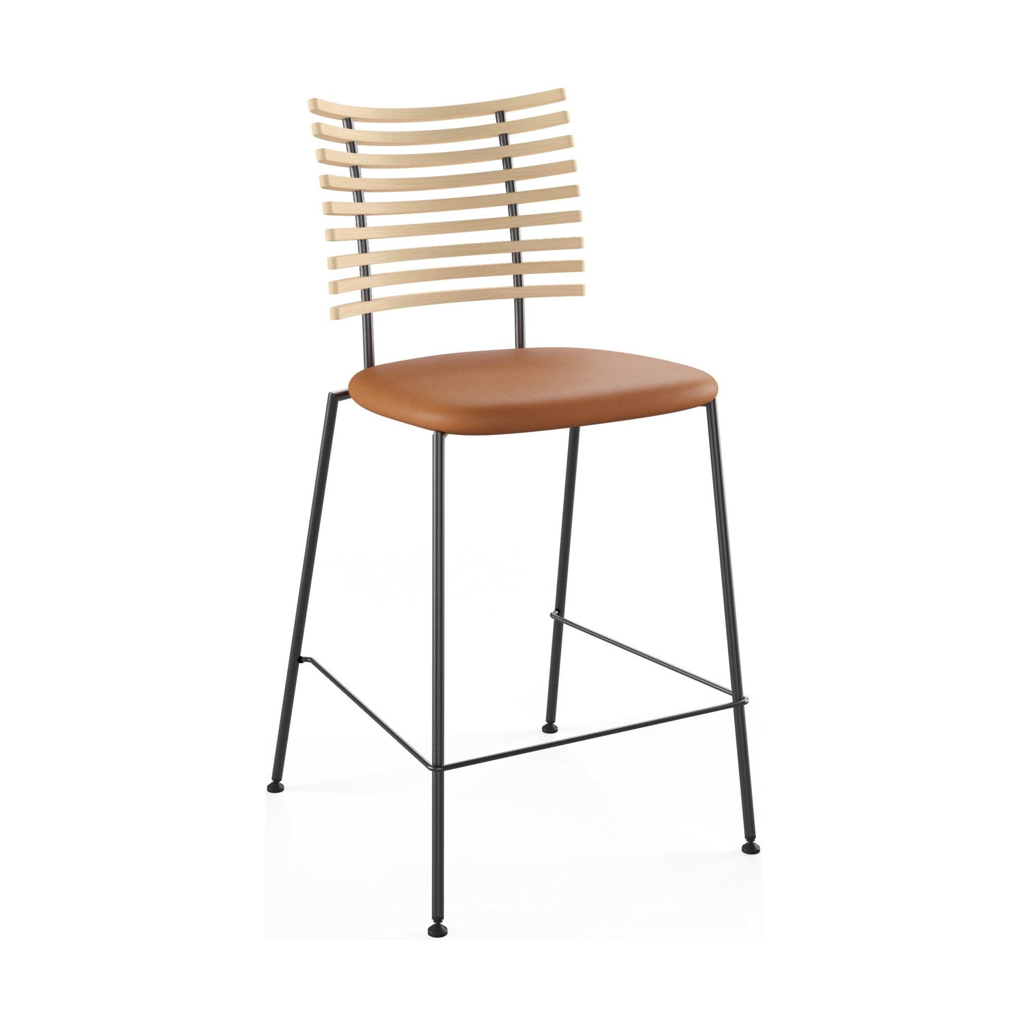 Tiger GM 4107 Barstool – Soaped ash + Cognac Aniline leather + Black steel - Naver collection