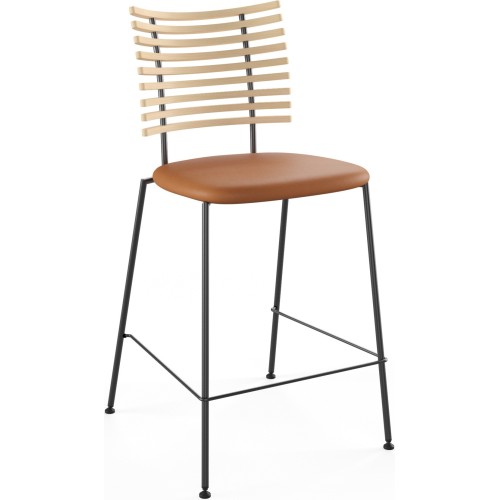 Tiger GM 4107 Barstool – Soaped ash + Cognac Aniline leather + Black steel - Naver collection