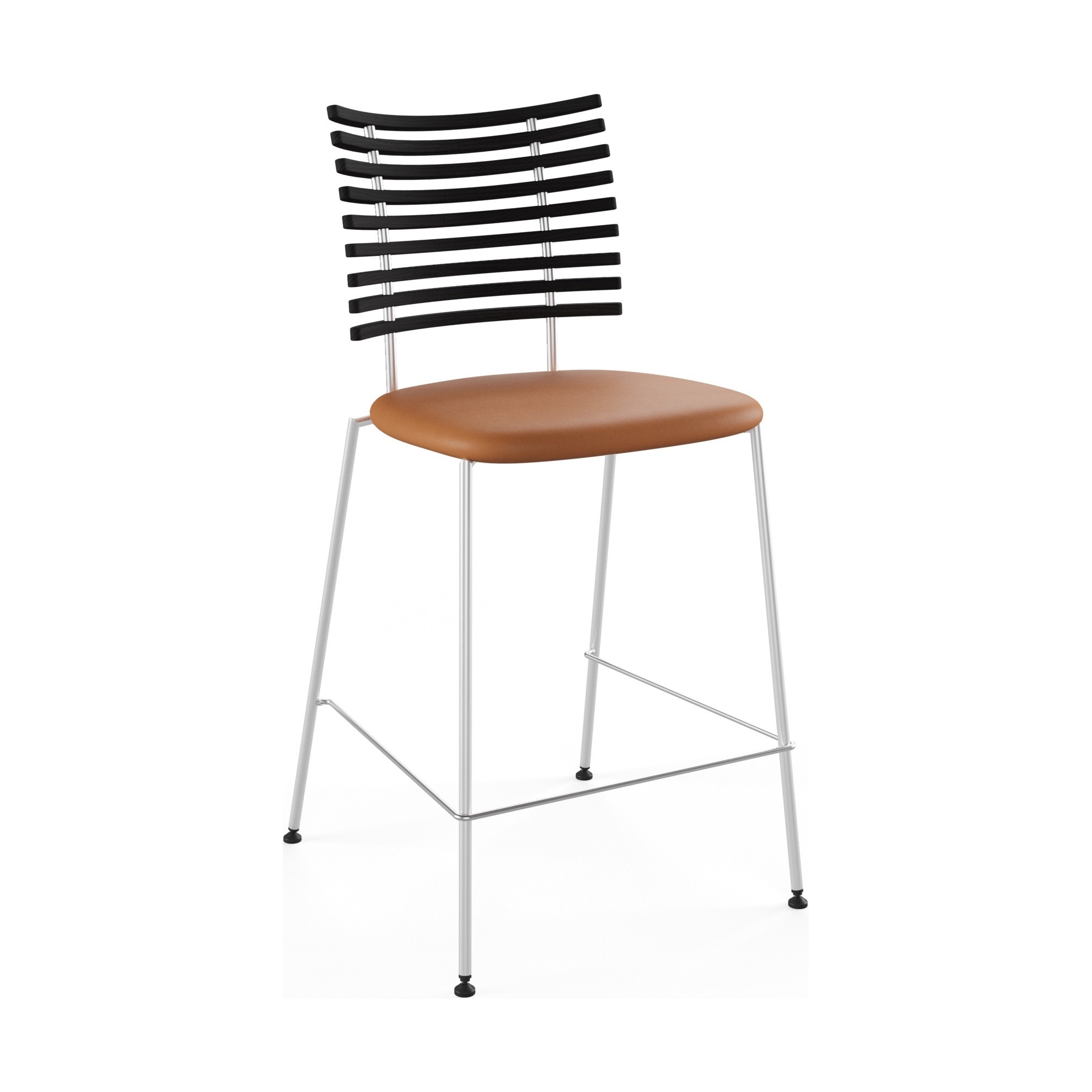 Tiger GM 4107 Barstool – Black stained ash + Cognac Aniline leather + Stainless steel - Naver collection