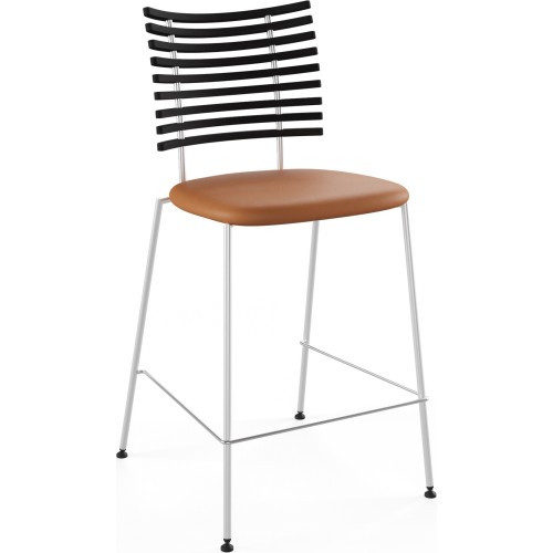 Tiger GM 4107 Barstool – Black stained ash + Cognac Aniline leather + Stainless steel - Naver collection