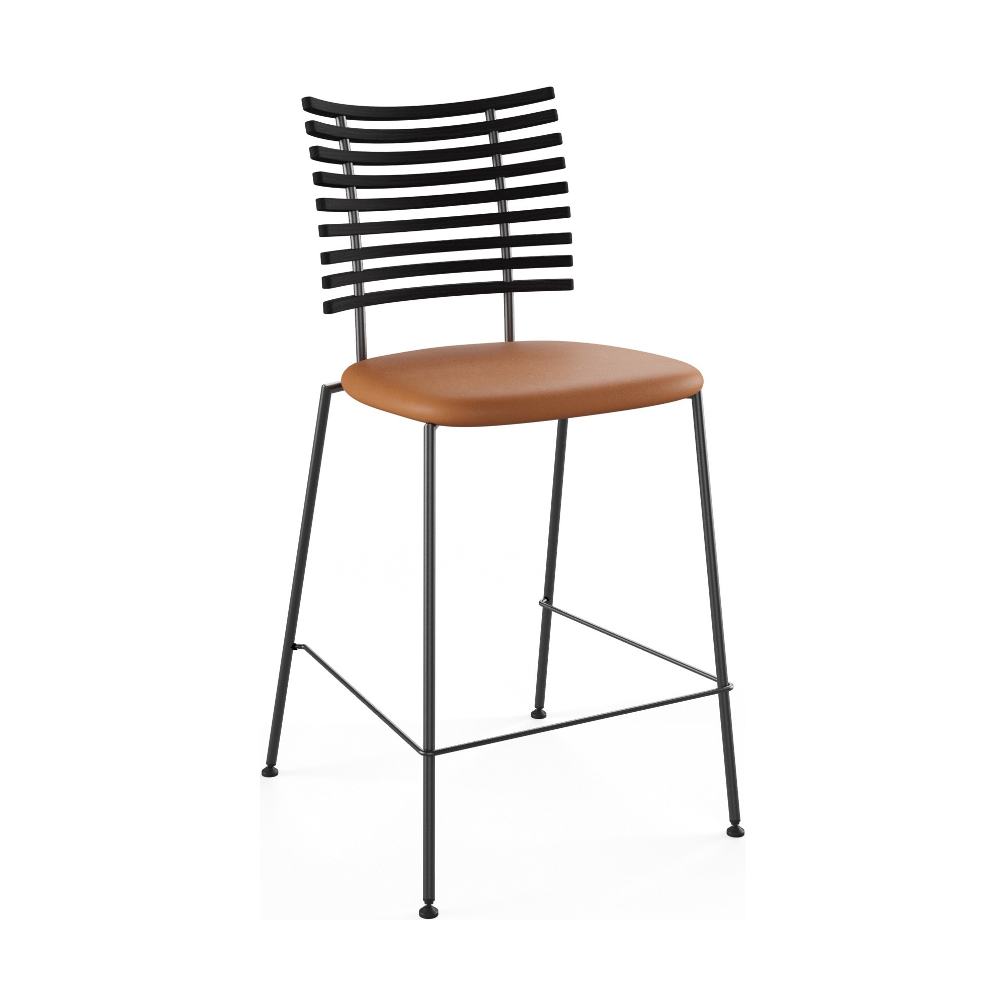 Tiger GM 4107 Barstool – Black stained ash + Cognac Aniline leather + Black steel - Naver collection