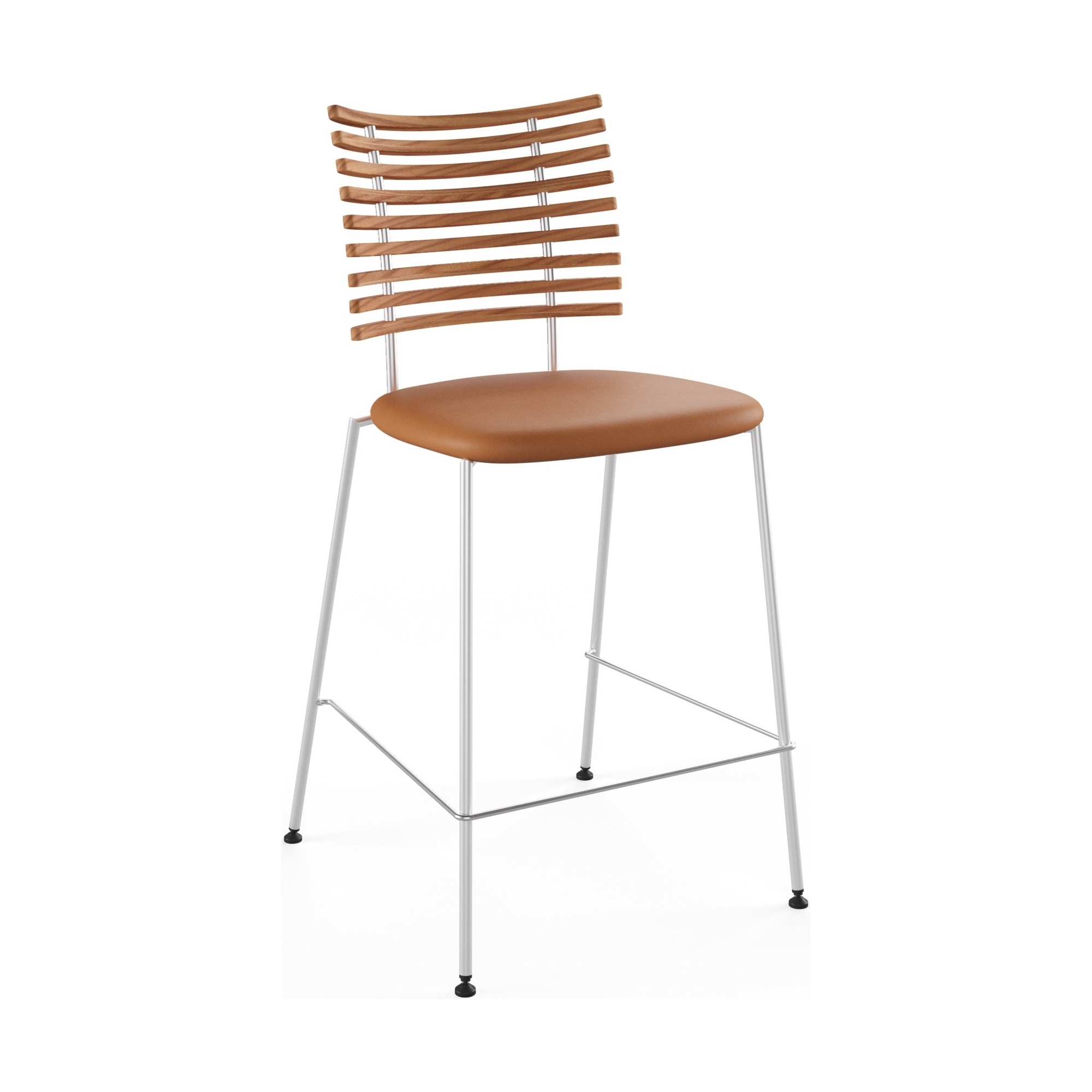 Tiger GM 4107 Barstool – Oiled elm + Cognac Aniline leather + Stainless steel - Naver collection