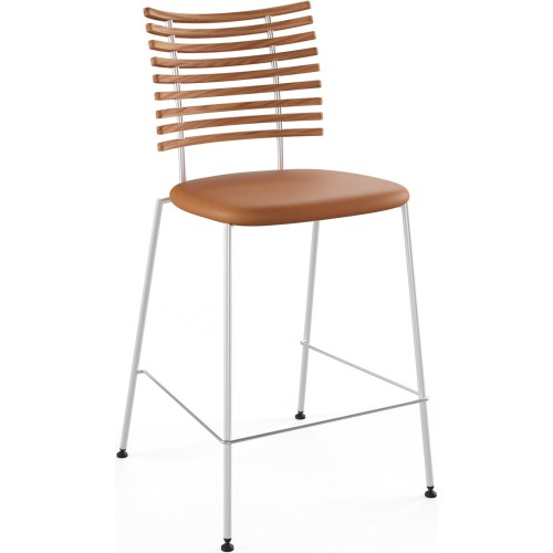 Tiger GM 4107 Barstool – Oiled elm + Cognac Aniline leather + Stainless steel - Naver collection