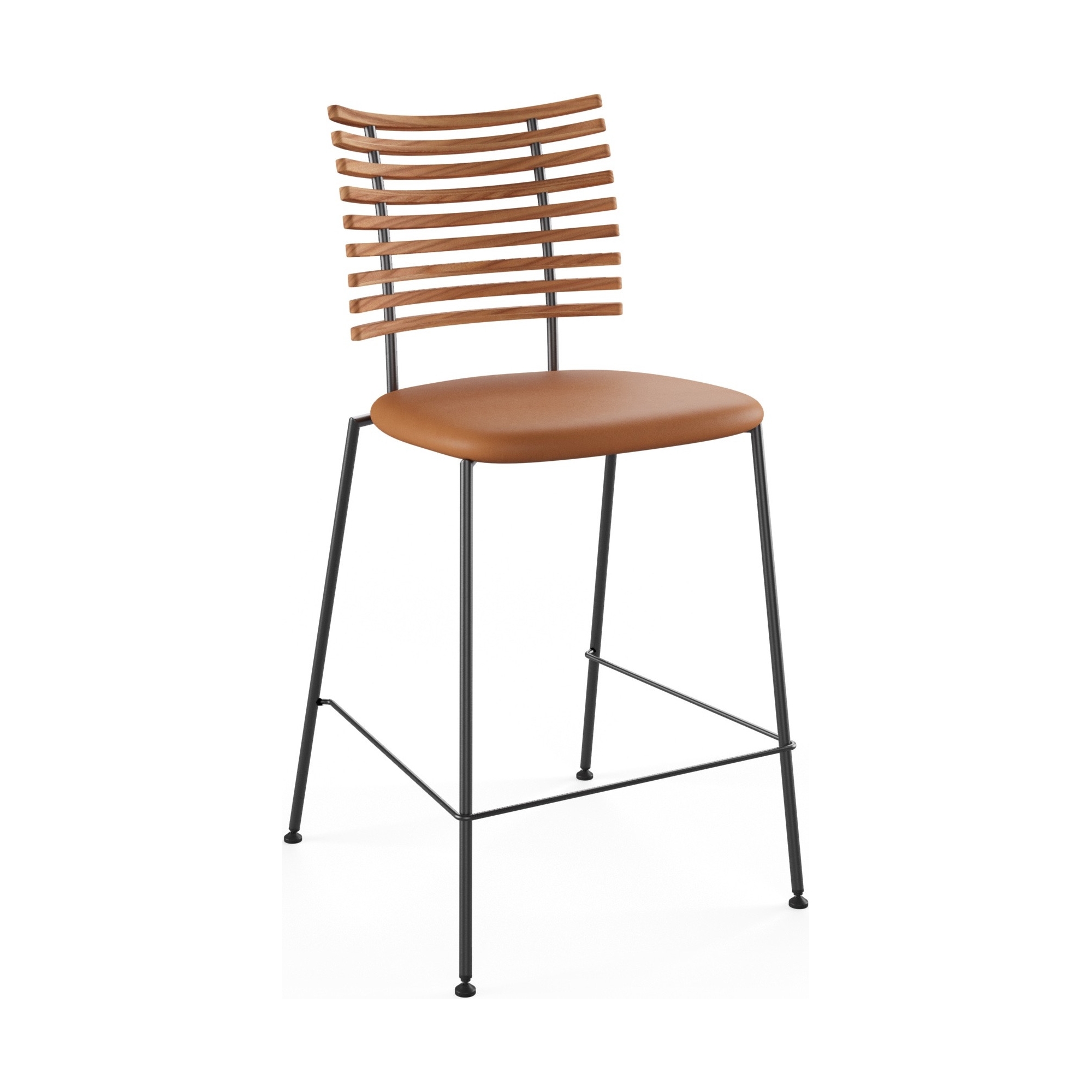 Tiger GM 4107 Barstool – Oiled elm + Cognac Aniline leather + Black steel - Naver collection