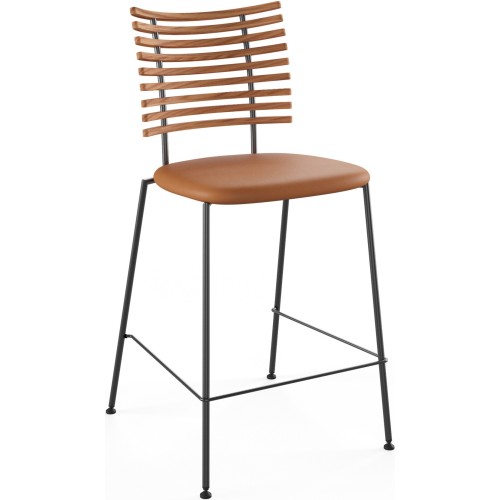 Tiger GM 4107 Barstool – Oiled elm + Cognac Aniline leather + Black steel - Naver collection