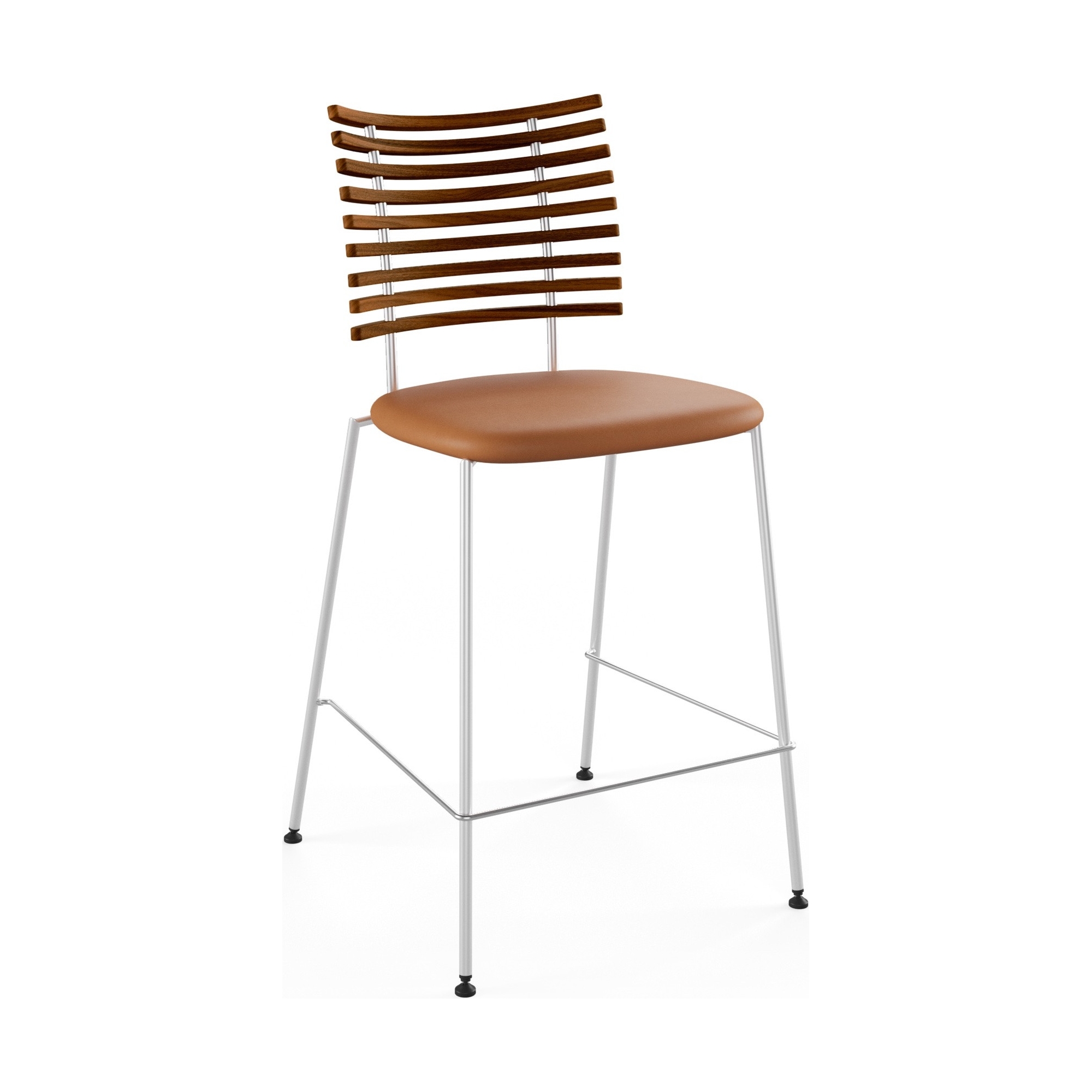 Tiger GM 4107 Barstool – Oiled walnut + Cognac Aniline leather + Stainless steel - Naver collection