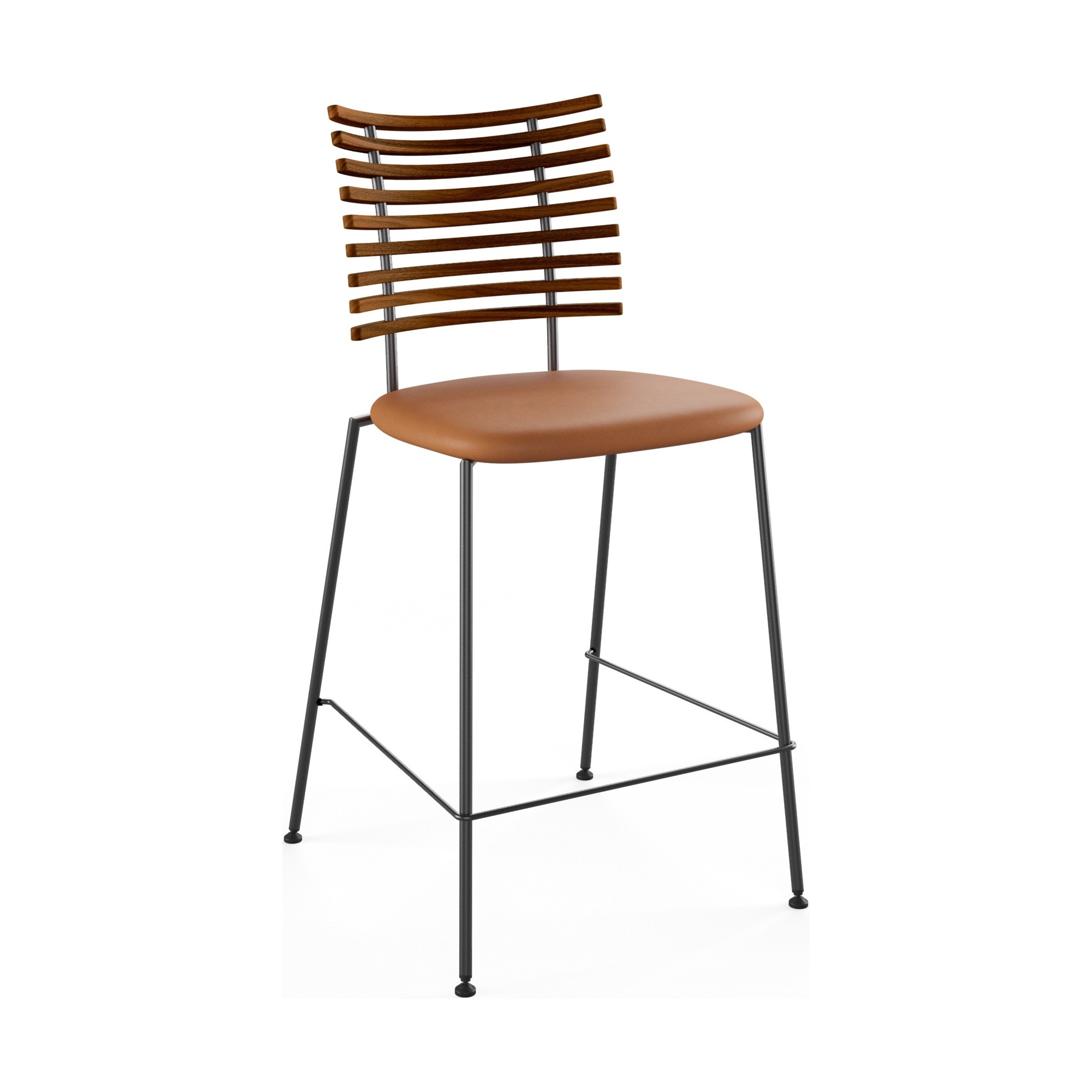 Tiger GM 4107 Barstool – Oiled walnut + Cognac Aniline leather + Black steel - Naver collection