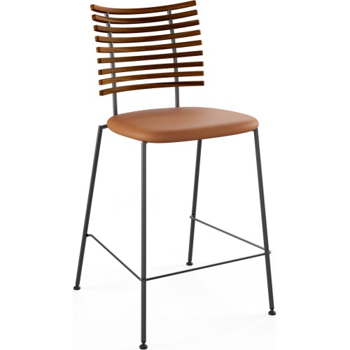 Tiger GM 4107 Barstool – Oiled walnut + Cognac Aniline leather + Black steel - Naver collection