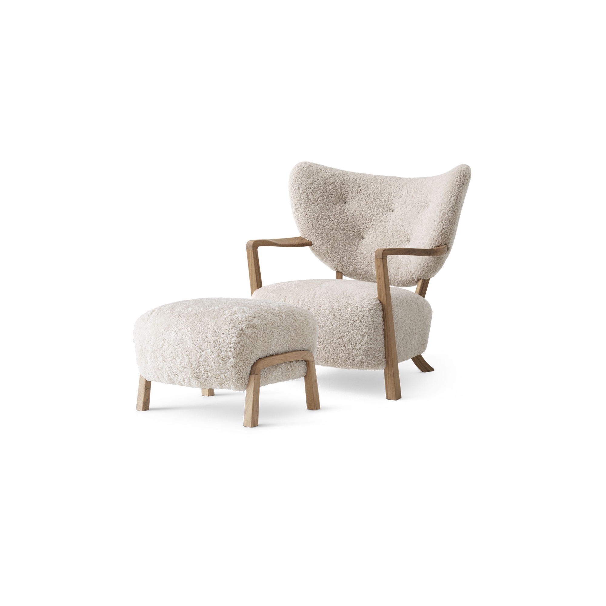 WULFF - Armchair + Footstool - oiled oak - sheepskin moonlight 17mm -  OFFER