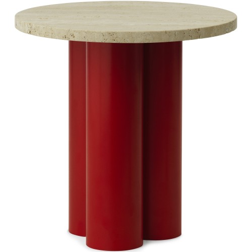 Dit Table – Bright Red Frame + Travertine Light Tabletop - Normann Copenhagen