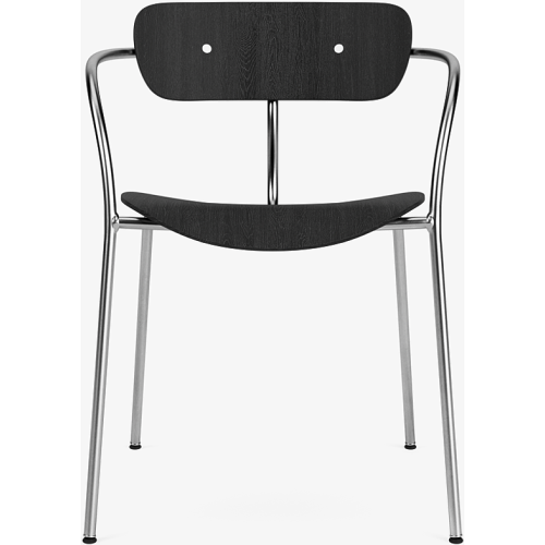 Pavilion AV2 chair – black lacquered oak + chrome fittings + chrome legs - &Tradition