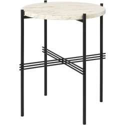 Ø40xH51cm - travertin neutral white - base noire - table ronde TS - Gubi