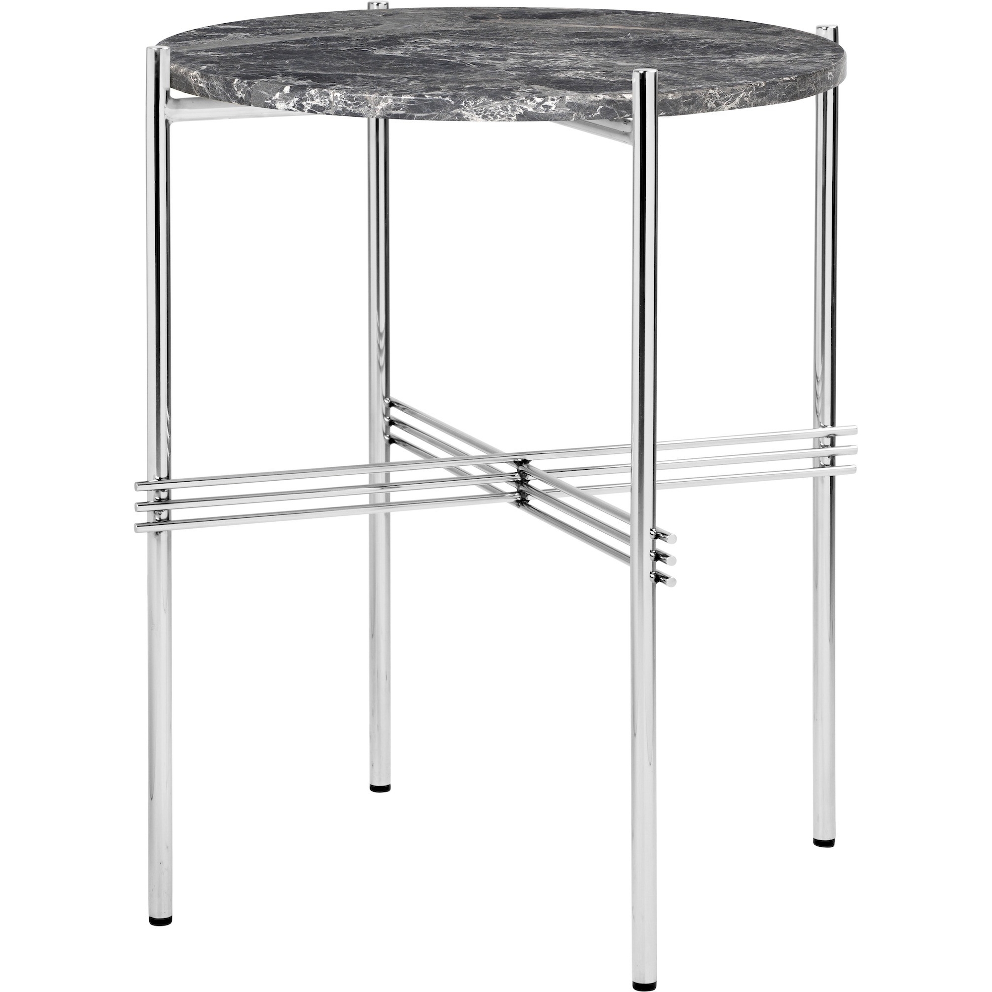 Ø40xH51cm - marbre gris - base acier poli - table ronde TS - Gubi