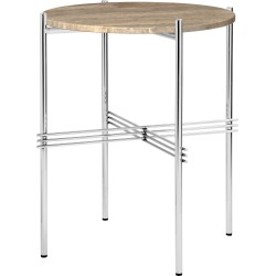 Ø40xH51cm - travertin warm taupe - base acier poli - table ronde TS - Gubi