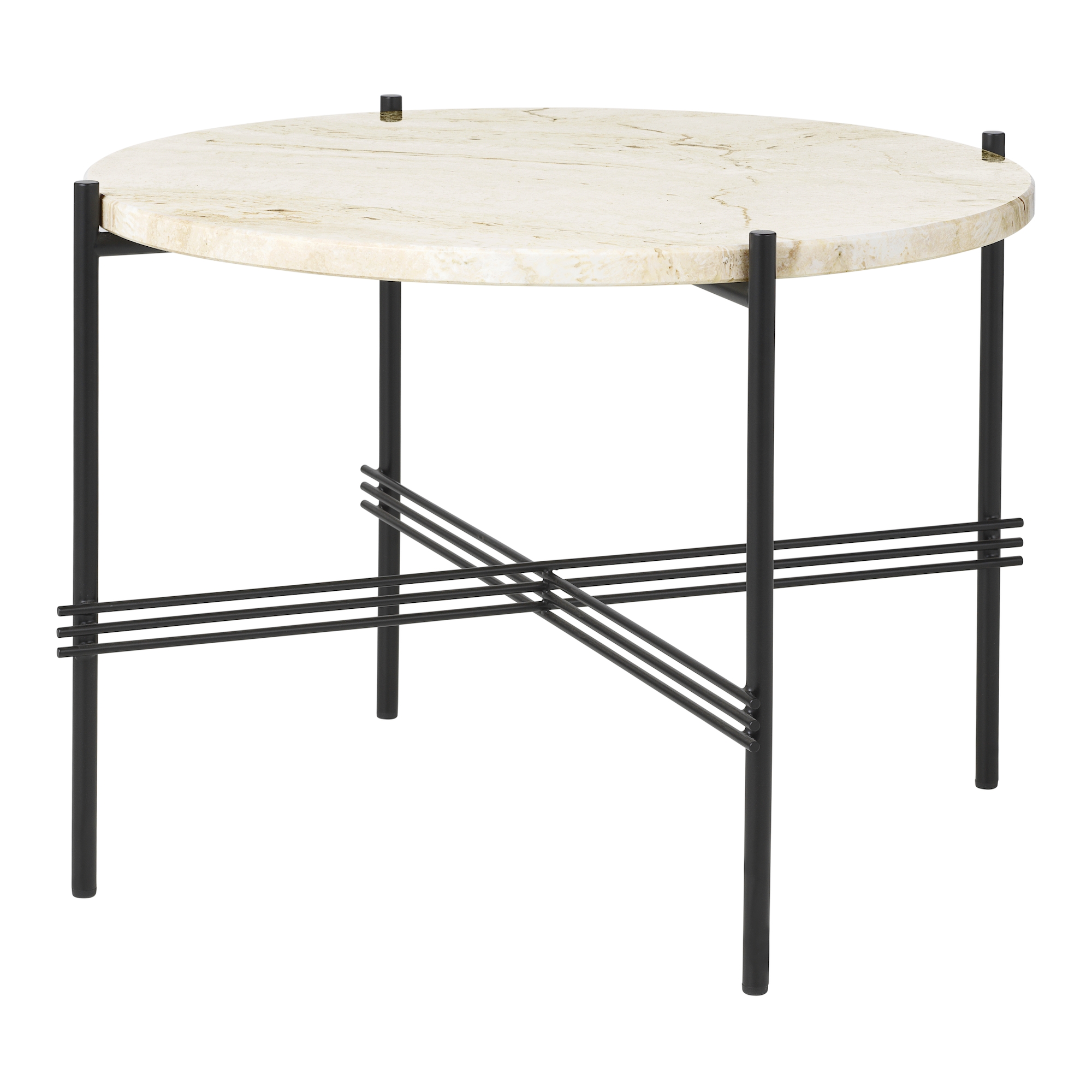 Ø55xH41cm - neutral white travertine - black base - TS round table - Gubi