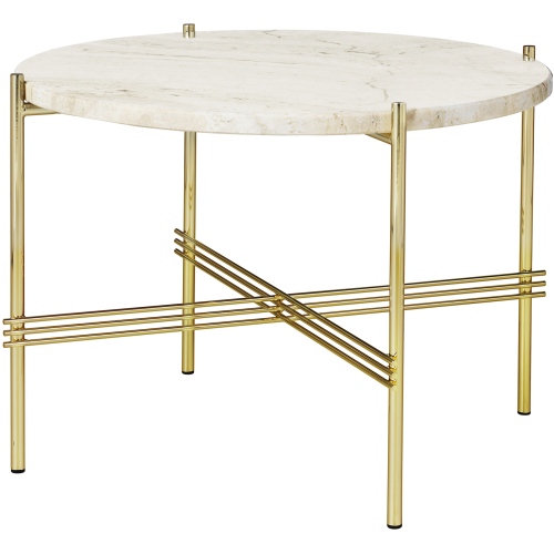 Ø55xH41cm - neutral white travertine - brass base - TS round table - Gubi