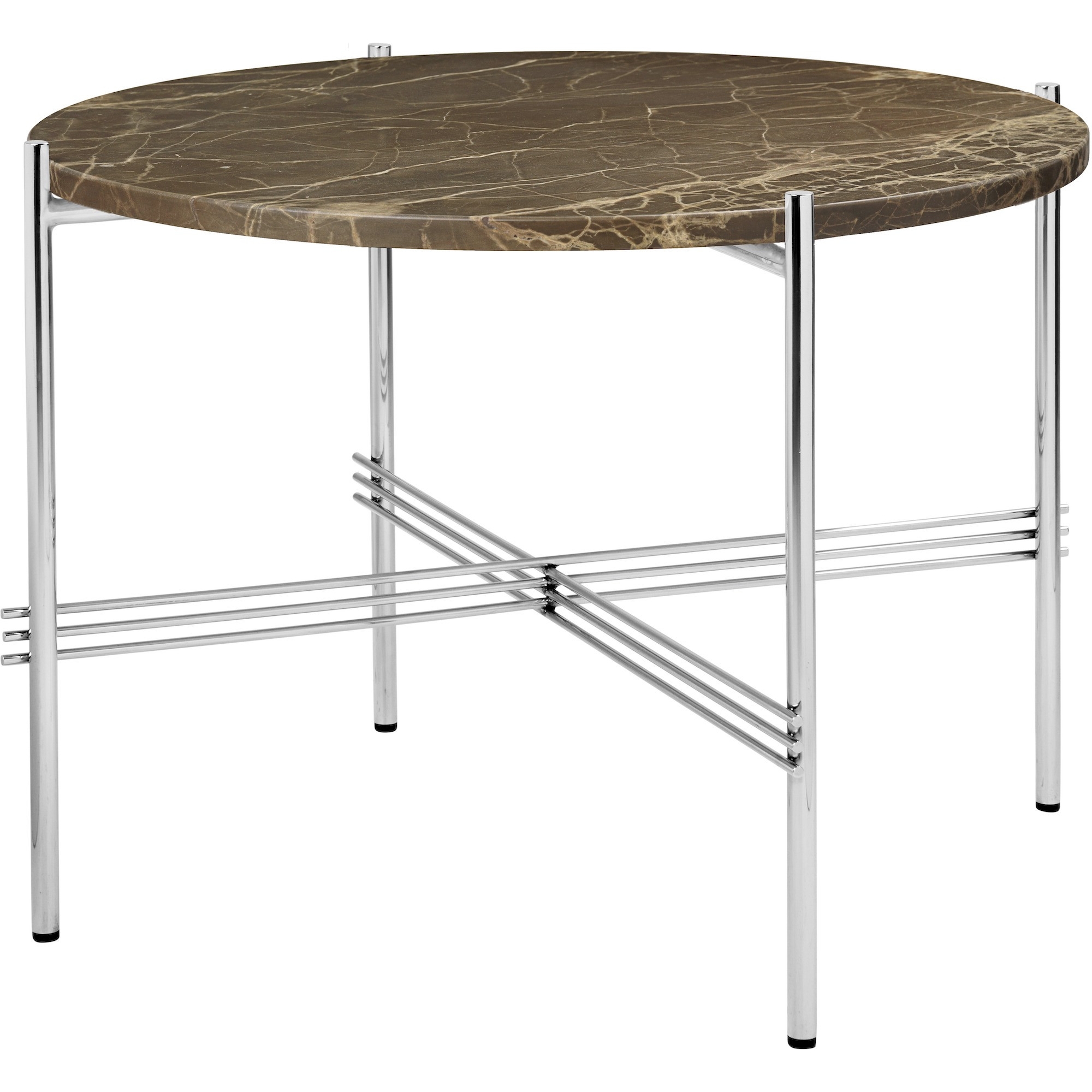 Ø55xH41cm - brown marble - polished steel base - TS round table - Gubi