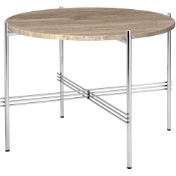 Ø55xH41cm - warm taupe travertine - polished steel base - TS round table - Gubi