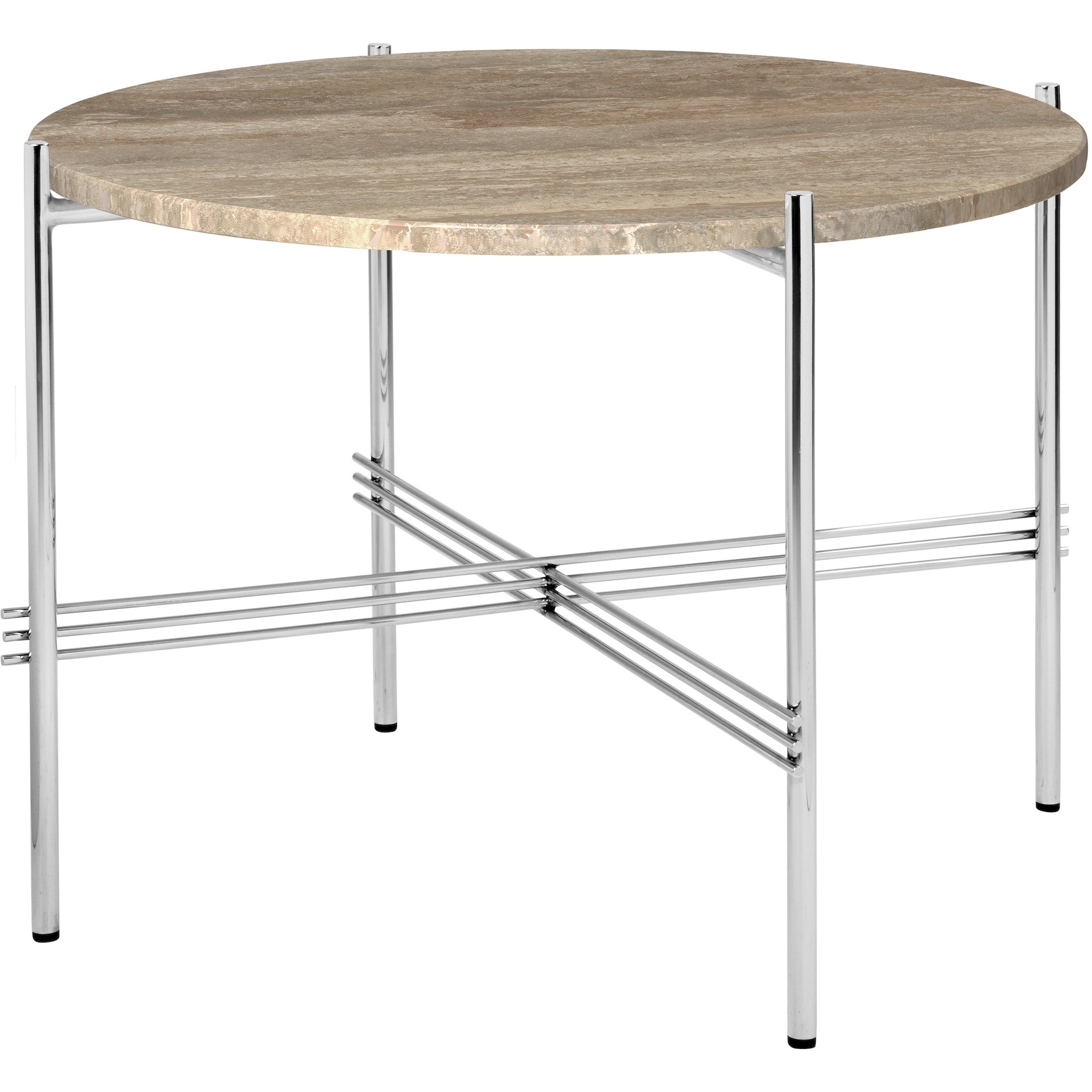 Ø55xH41cm - travertin warm taupe - base acier poli - table ronde TS - Gubi