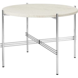 Ø55xH41cm - travertin neutral white - base acier poli - table ronde TS - Gubi