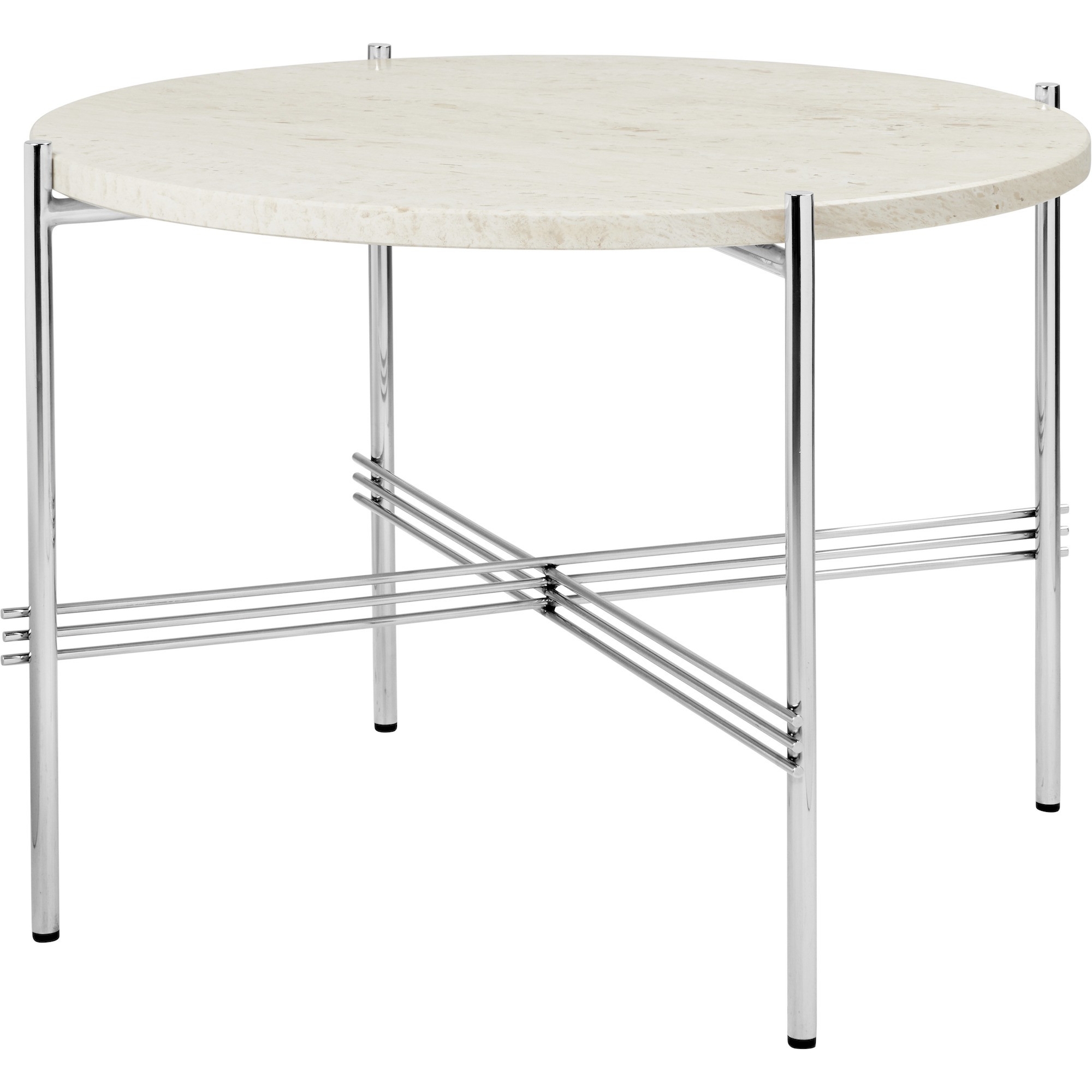 Ø55xH41cm - travertin neutral white - base acier poli - table ronde TS - Gubi