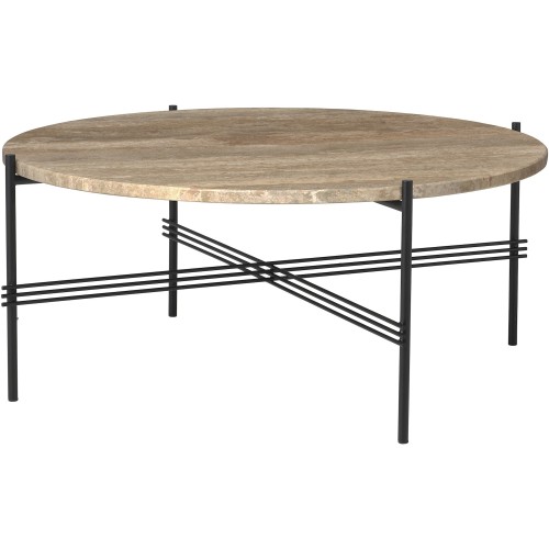 Ø80xH35cm - warm taupe travertine - black base - TS round table - Gubi