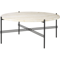 Ø80xH35cm - travertin neutral white - base noire - table ronde TS - Gubi