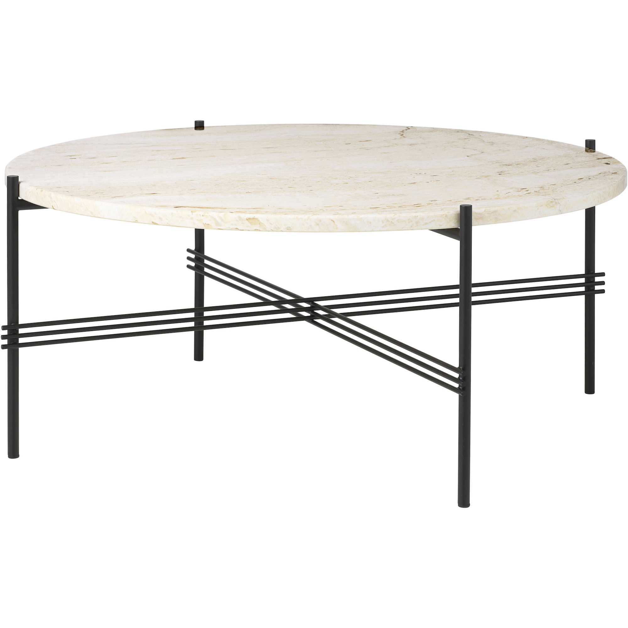 copy of Ø80xH35cm - warm taupe travertine - black base - TS round table - Gubi