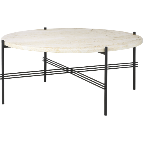 Ø80xH35cm - travertin neutral white - base noire - table ronde TS - Gubi